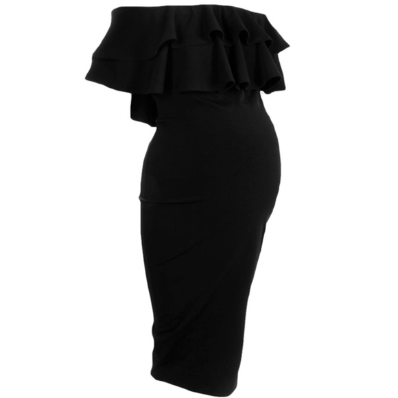 Maternity Ruffle Off The Shoulder Midi Dress - Picture 4 of 5